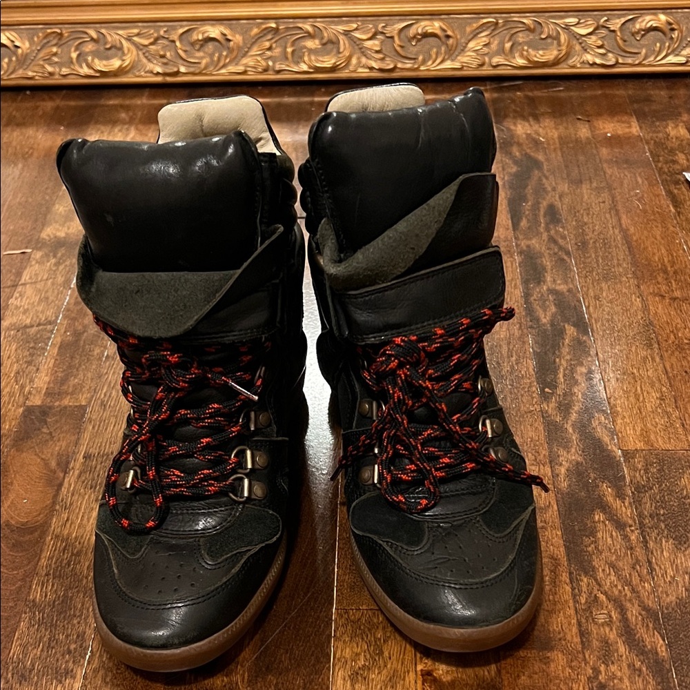 Isabel Marant hidden wedge Black High-Top Sneakers with Red Laces